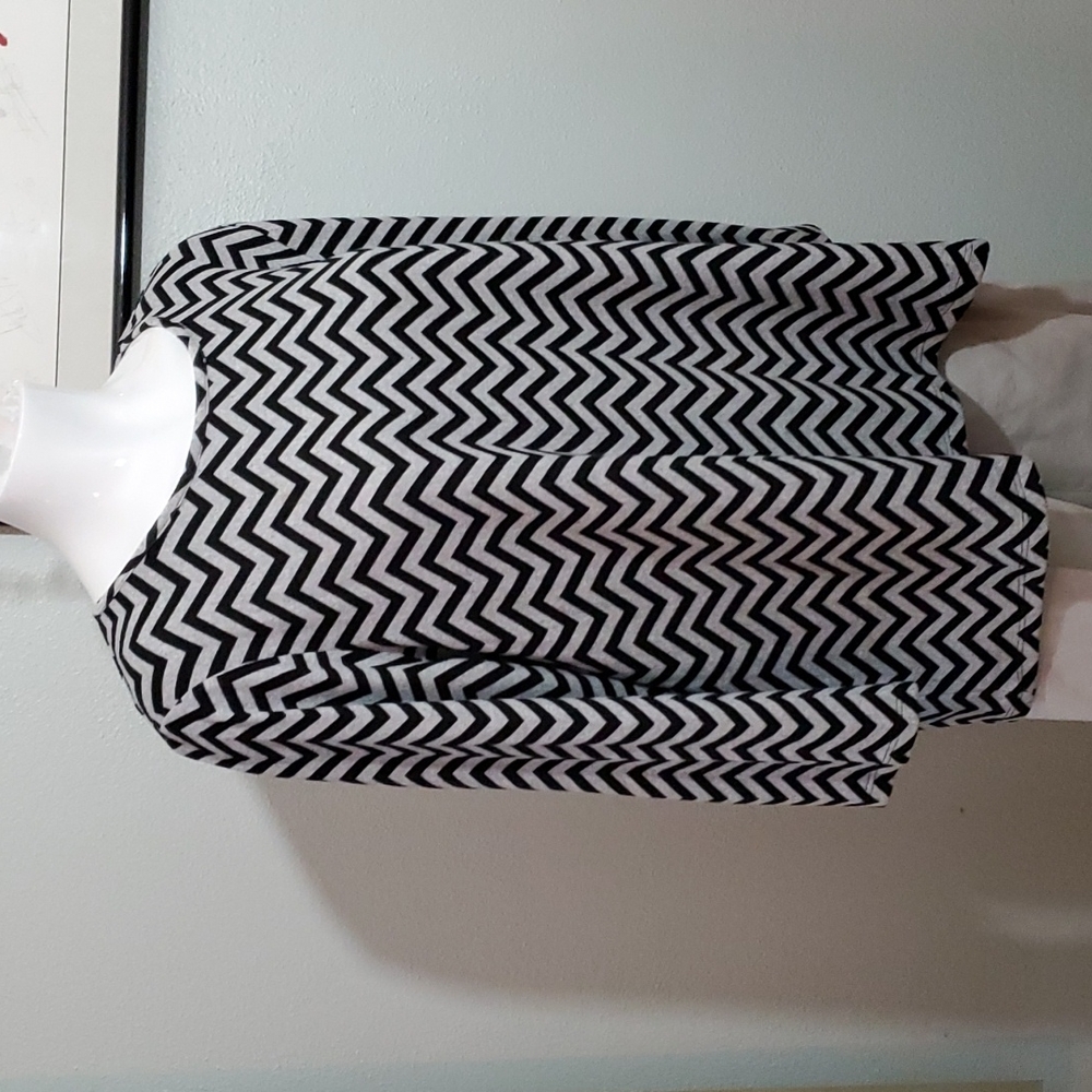 TACERA Black/Gray Geometric Design 3/4 Sleeve Scoop-Neck Soft Sweater-Sz XL